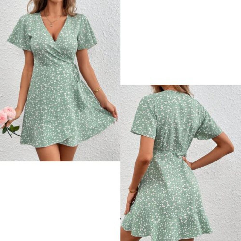 Womens Mini Dress M Mint Green Ditsy Floral Gauze Dainty‎ Coquette Country